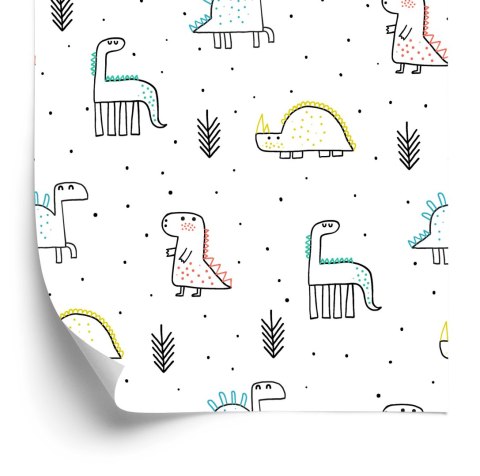 Tapeta Dinozaury Kropki Rośliny Do Pokoju Chłopca Flizelina 53x1000 TR-2250-VER-53