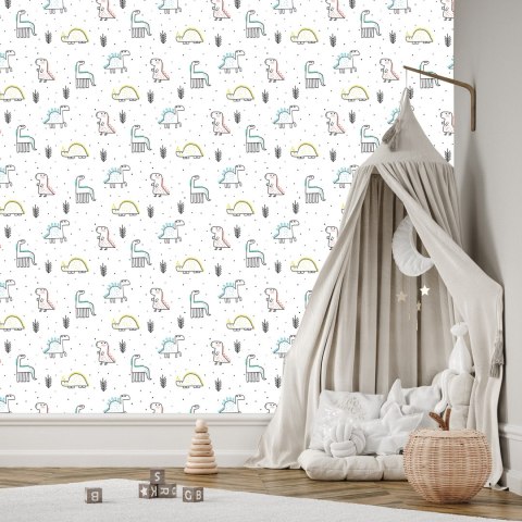 Tapeta Dinozaury Kropki Rośliny Do Pokoju Chłopca Flizelina 53x1000 TR-2250-VER-53