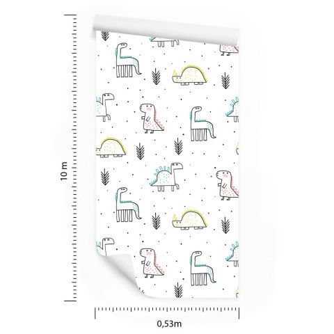 Tapeta Dinozaury Kropki Rośliny Do Pokoju Chłopca Flizelina 53x1000 TR-2250-VER-53