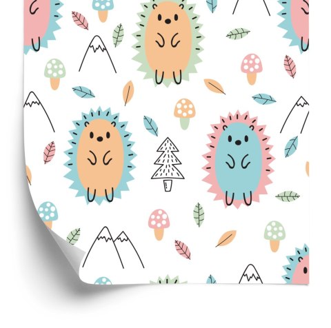 Tapeta Dla Dzieci - Kolorowe Jeżyki, Góry, Grzyby I Liście Flizelina 53x1000 TR-755-VER-53