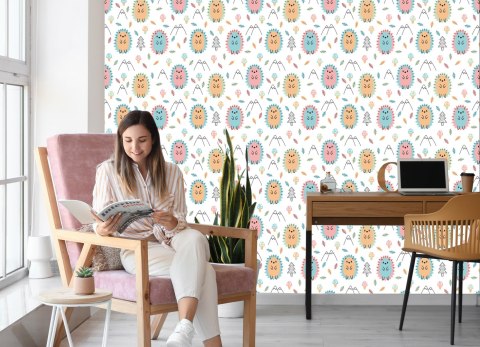 Tapeta Dla Dzieci - Kolorowe Jeżyki, Góry, Grzyby I Liście Flizelina 53x1000 TR-755-VER-53