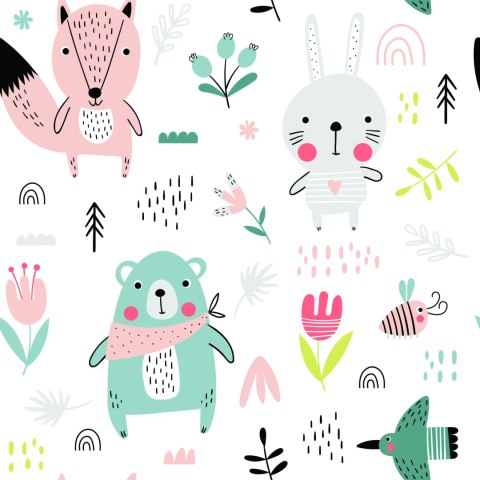 Tapeta Dla Dzieci - Sympatyczne Leśne Zwierzątka Flizelina 53x1000 TR-754-VER-53