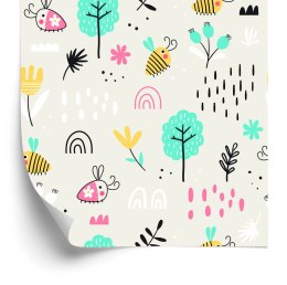 Tapeta Dla Dzieci - Pszczółki I Rośliny W Stylu Skandynawskim Flizelina 53x1000 TR-765-VER-53