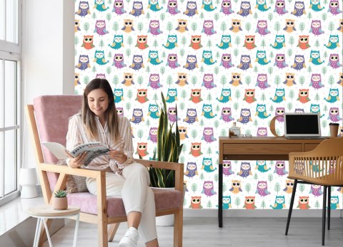 Tapeta Dla Dzieci - Wesołe Sówki Flizelina 53x1000 TR-400-VER-53