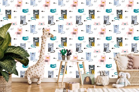 Tapeta Dla Dzieci - Kolorowe Kotki - Styl Skandynawski Flizelina 53x1000 TR-270-VER-53