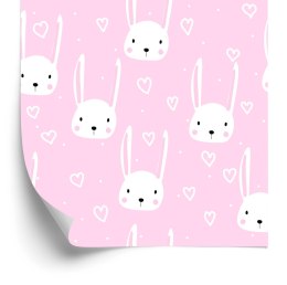 Tapeta Dla Dzieci - Białe Króliczki I Serduszka Flizelina 53x1000 TR-828-VER-53