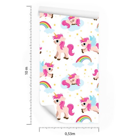 Tapeta Dla Dzieci - Jednorożce Na Tle Gwiazd I Tęczy Flizelina 53x1000 TR-3360-VER-53