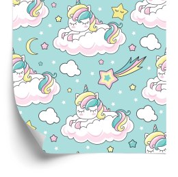 Tapeta Dla Dzieci - Śpiące Jednorożce I Spadające Gwiazdy Flizelina 53x1000 TR-859-VER-53