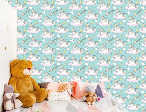 Tapeta Dla Dzieci - Śpiące Jednorożce I Spadające Gwiazdy Flizelina 53x1000 TR-859-VER-53