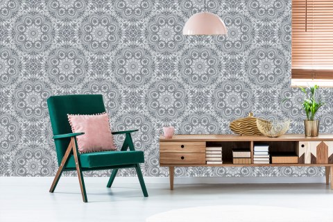 Tapeta Czarno - Biała Mozaika Na Wzór Mandali Flizelina 53x1000 TR-21-VER-53