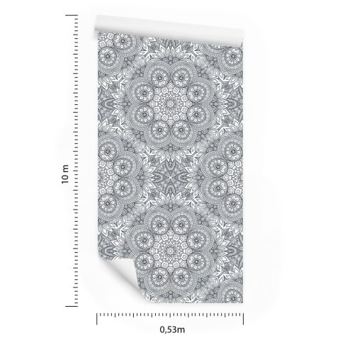 Tapeta Czarno - Biała Mozaika Na Wzór Mandali Flizelina 53x1000 TR-21-VER-53