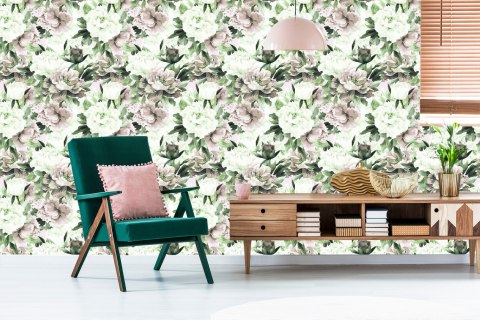 Tapeta Do Sypialni Kwiaty Akwarela Natura Liście Flizelina 53x1000 TR-2639-VER-53