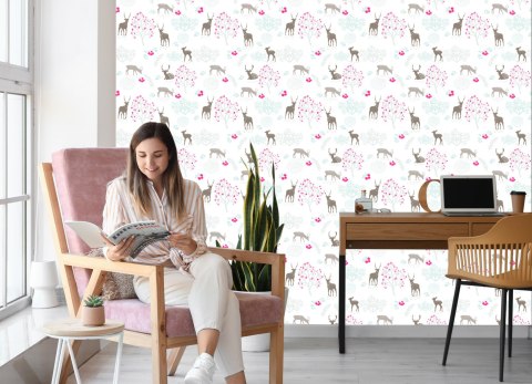 Tapeta Dla Dzieci - Jelenie, Sarny, Drzewa Flizelina 53x1000 TR-1546-VER-53