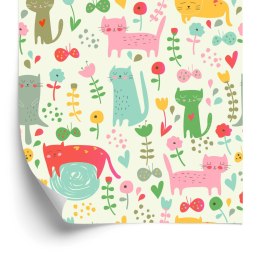 Tapeta Dla Dzieci - Kolorowe Kotki I Roślinki Flizelina 53x1000 TR-1008-VER-53