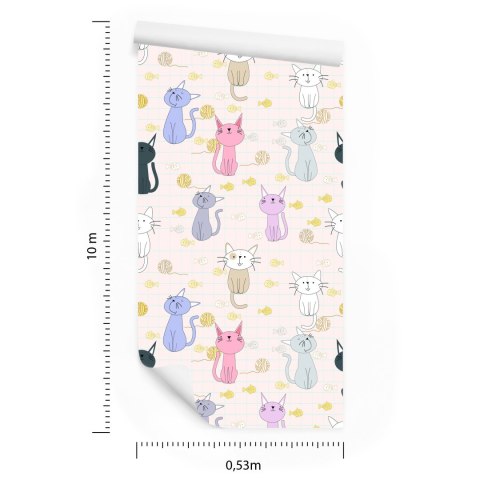 Tapeta Dla Dzieci - Kotki I Rybki Flizelina 53x1000 TR-3459-VER-53