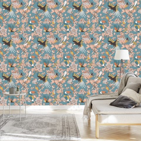 Tapeta Liście, Kwiaty I Egzotyczne Ptaki Flizelina 53x1000 TR-841-VER-53