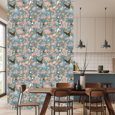 Tapeta Liście, Kwiaty I Egzotyczne Ptaki Flizelina 53x1000 TR-841-VER-53