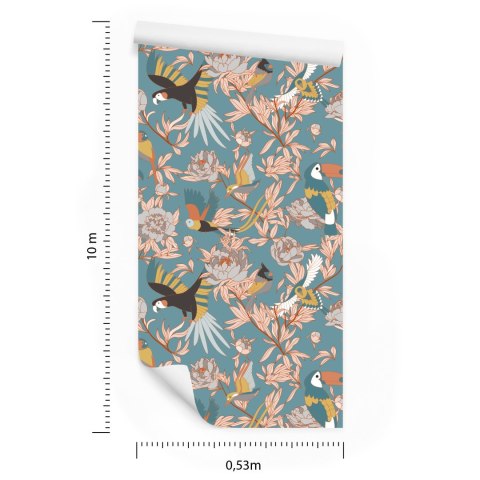 Tapeta Liście, Kwiaty I Egzotyczne Ptaki Flizelina 53x1000 TR-841-VER-53