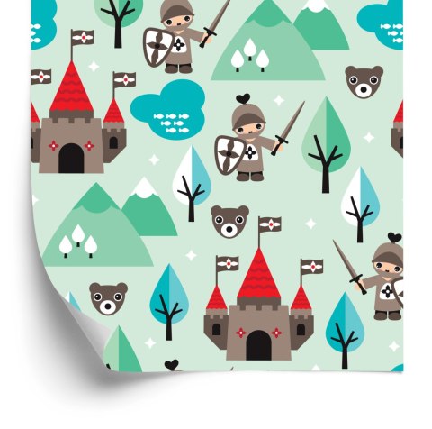 Tapeta Dla Dzieci, Rycerze, Drzewa, Zieleń, Zamek Flizelina 53x1000 TR-2692-VER-53