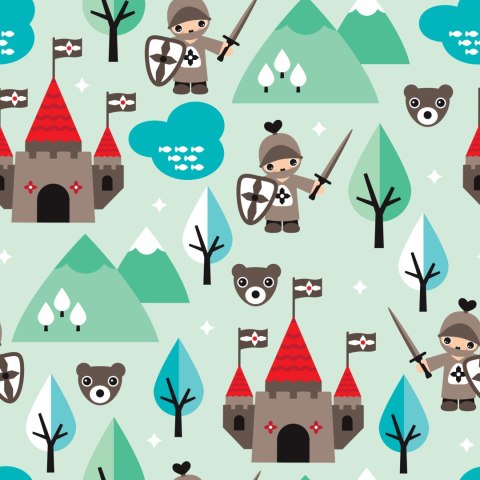 Tapeta Dla Dzieci, Rycerze, Drzewa, Zieleń, Zamek Flizelina 53x1000 TR-2692-VER-53