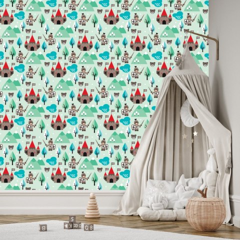 Tapeta Dla Dzieci, Rycerze, Drzewa, Zieleń, Zamek Flizelina 53x1000 TR-2692-VER-53