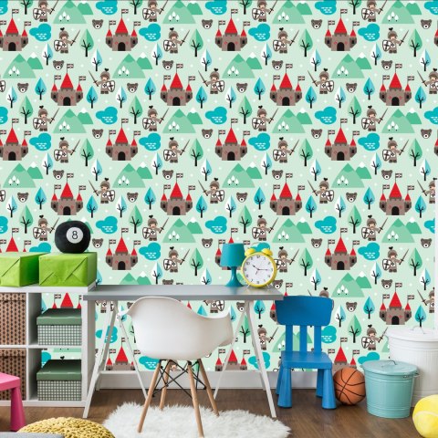 Tapeta Dla Dzieci, Rycerze, Drzewa, Zieleń, Zamek Flizelina 53x1000 TR-2692-VER-53