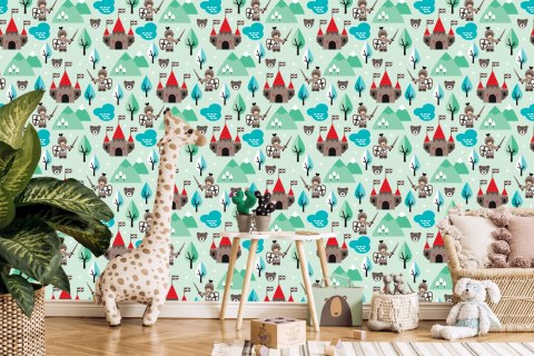 Tapeta Dla Dzieci, Rycerze, Drzewa, Zieleń, Zamek Flizelina 53x1000 TR-2692-VER-53