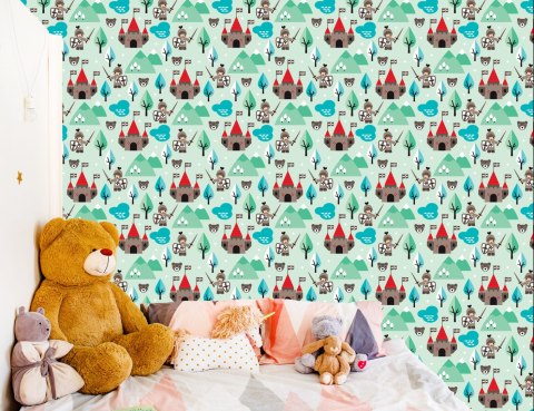 Tapeta Dla Dzieci, Rycerze, Drzewa, Zieleń, Zamek Flizelina 53x1000 TR-2692-VER-53