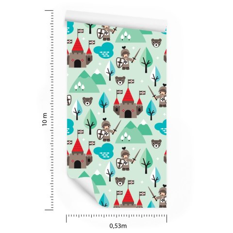 Tapeta Dla Dzieci, Rycerze, Drzewa, Zieleń, Zamek Flizelina 53x1000 TR-2692-VER-53