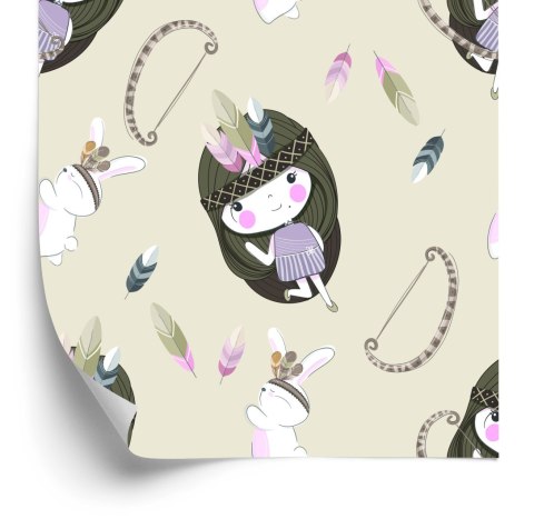 Tapeta Dziewczynki Z Króliczkami I Piórkami Flizelina 53x1000 TR-5269-VER-53
