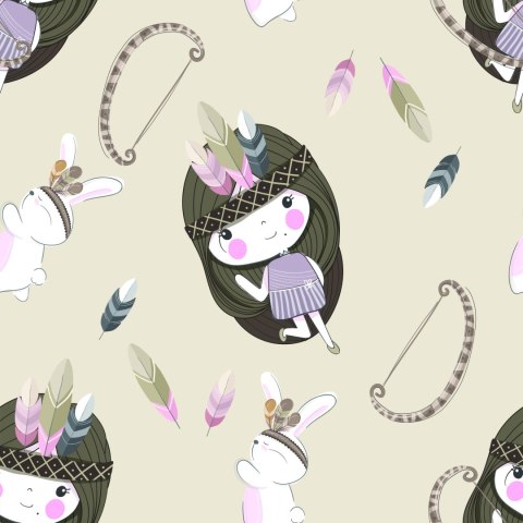 Tapeta Dziewczynki Z Króliczkami I Piórkami Flizelina 53x1000 TR-5269-VER-53