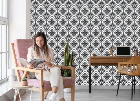 Tapeta Klasyczne Czarno-Białe Ornamenty Flizelina 53x1000 TR-119-VER-53