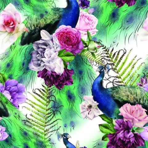 Tapeta Pawie W Piwoniach Flizelina 53x1000 TR-2356-VER-53