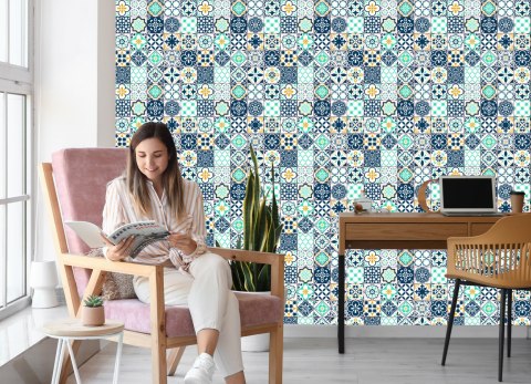 Tapeta Śródziemnomorska Turkusowa Mozaika Flizelina 53x1000 TR-353-VER-53