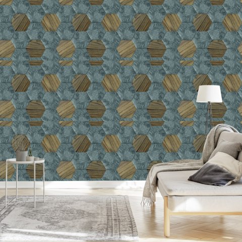 Tapeta Wzór Beton Drewno 3D Flizelina 53x1000 TR-1718-VER-53