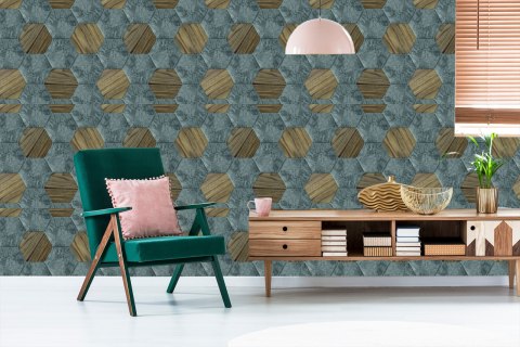 Tapeta Wzór Beton Drewno 3D Flizelina 53x1000 TR-1718-VER-53