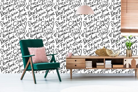 Tapeta Czarno-Biała Typografia Nowy Jork Flizelina 53x1000 TR-3933-VER-53