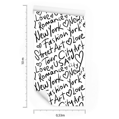 Tapeta Czarno-Biała Typografia Nowy Jork Flizelina 53x1000 TR-3933-VER-53