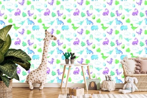 Tapeta Dla Chłopca Dinozaury Liście Chmury Flizelina 53x1000 TR-2189-VER-53