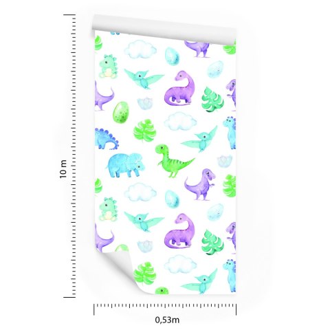Tapeta Dla Chłopca Dinozaury Liście Chmury Flizelina 53x1000 TR-2189-VER-53