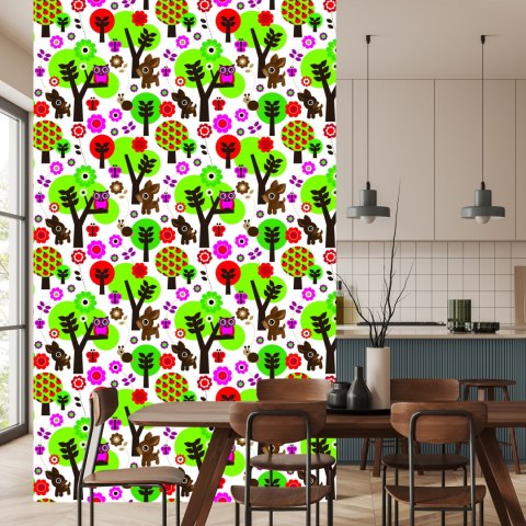 Tapeta Dla Dzieci - Leśne Zwierzątka, Kolorowe Kwiaty I Drzewa Flizelina 53x1000 TR-1051-VER-53