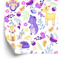 Tapeta Dla Dzieci - Urocze Kolorowe Leśne Zwierzątka Flizelina 53x1000 TR-544-VER-53