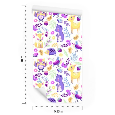 Tapeta Dla Dzieci - Urocze Kolorowe Leśne Zwierzątka Flizelina 53x1000 TR-544-VER-53