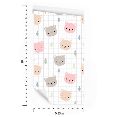 Tapeta Misie Z Kratką W Tle Flizelina 53x1000 TR-2328-VER-53