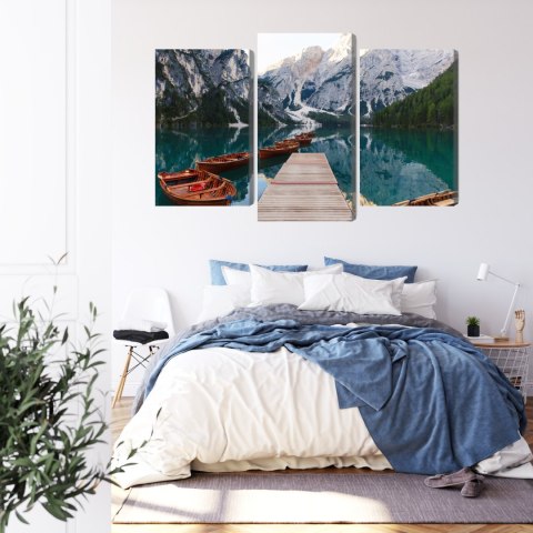 Obraz Wieloczęściowy Jezioro Braies We Włoszech Canvas Naturalny 90x60 LBS-2411-NC90-60_1X30-60_2X30-45