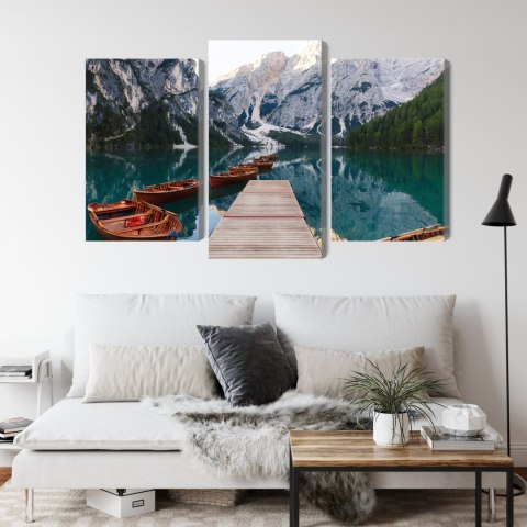 Obraz Wieloczęściowy Jezioro Braies We Włoszech Canvas Naturalny 90x60 LBS-2411-NC90-60_1X30-60_2X30-45
