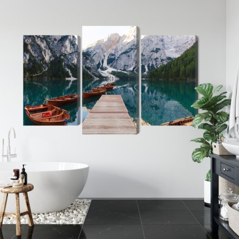 Obraz Wieloczęściowy Jezioro Braies We Włoszech Canvas Naturalny 90x60 LBS-2411-NC90-60_1X30-60_2X30-45