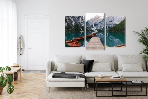 Obraz Wieloczęściowy Jezioro Braies We Włoszech Canvas Naturalny 90x60 LBS-2411-NC90-60_1X30-60_2X30-45