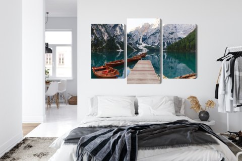 Obraz Wieloczęściowy Jezioro Braies We Włoszech Canvas Naturalny 90x60 LBS-2411-NC90-60_1X30-60_2X30-45