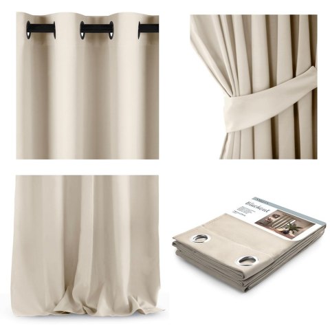 Zasłona BLACKOUT  kremowy  przelotki srebrne blackout 140x270 ameliahome - CURT/AH/BLACKOUT/EYELETS/CREAM/140